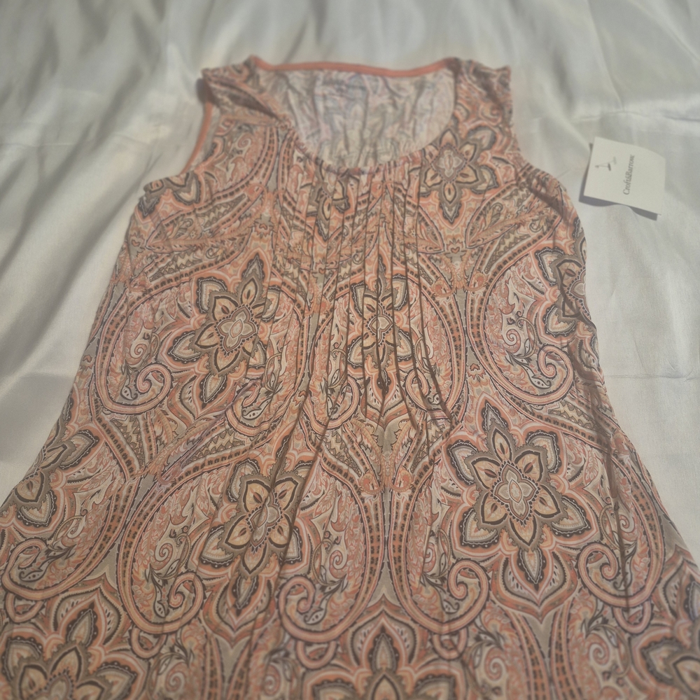 Croft & Barrow Peach Paisley Sleeveless Top Size PXS NWTS